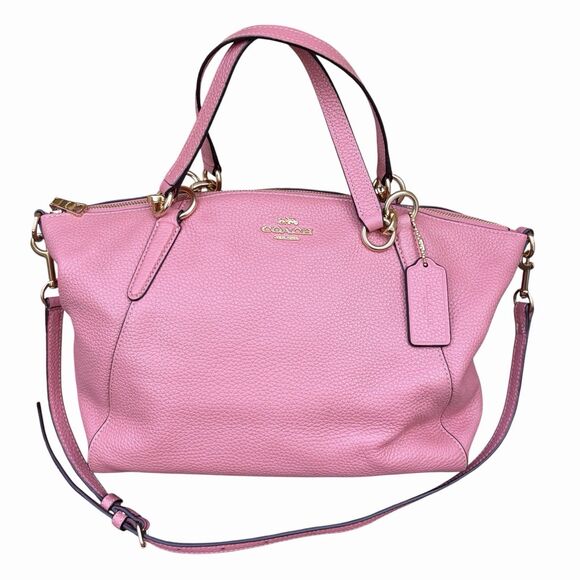 COACH Kelsey Pink Pebbled Leather 2 Way Handle Satchel Bag w/ Tags Daisy Lining - Picture 9 of 9